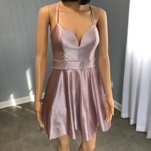 Pink Metallic Fit & Flare Party Prom Club Dress Size 9 New
